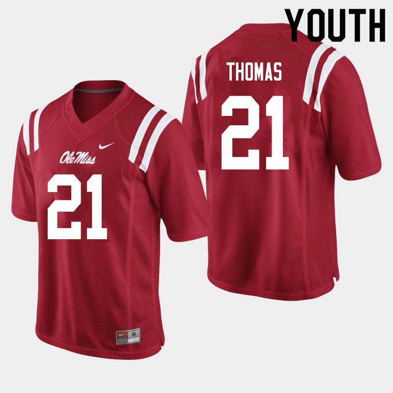 Damarcus Thomas Ole Miss Rebels NCAA Youth Red #21 Stitched Limited College Football Jersey JOA1758GJ